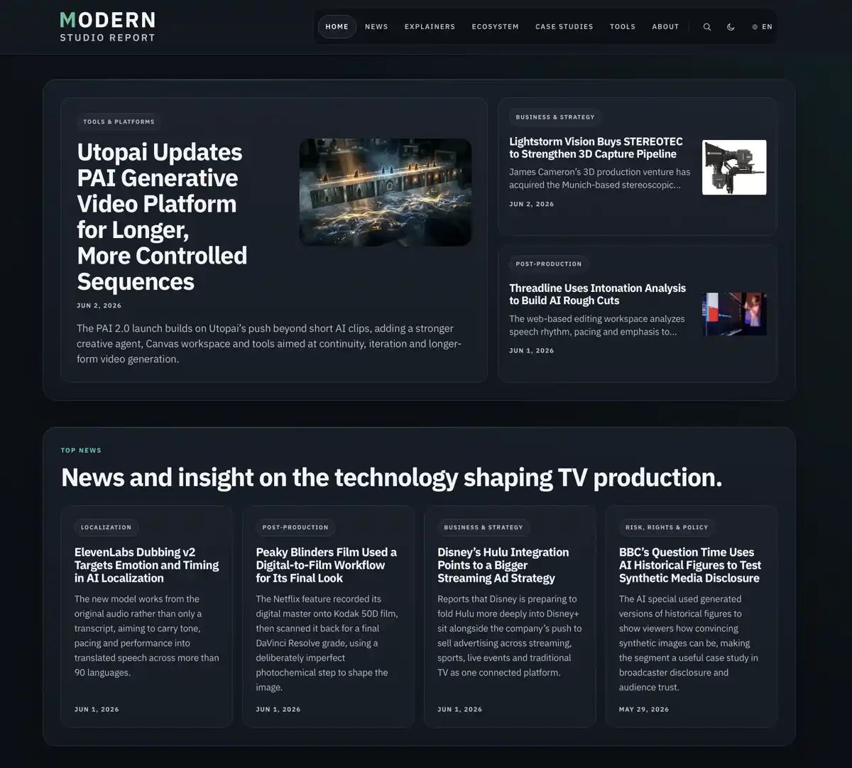 Modern Studio Report Dark Mode